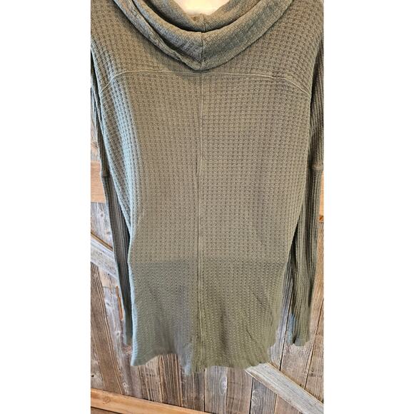 Lucky Brand thermal Cowl Neck Waffle Knit Sweater Olive Color High-Low XL boho - Picture 2 of 6